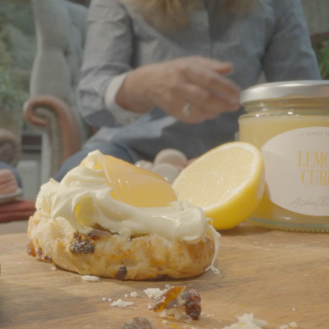 Lemon Curd spread onto a scone